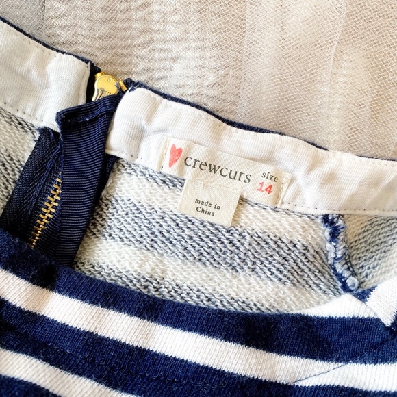 Crewcuts Striped and Gold Tulle Dress Navy Tutu Skirt J. Crew Kids Long Sleeve - Picture 2 of 4